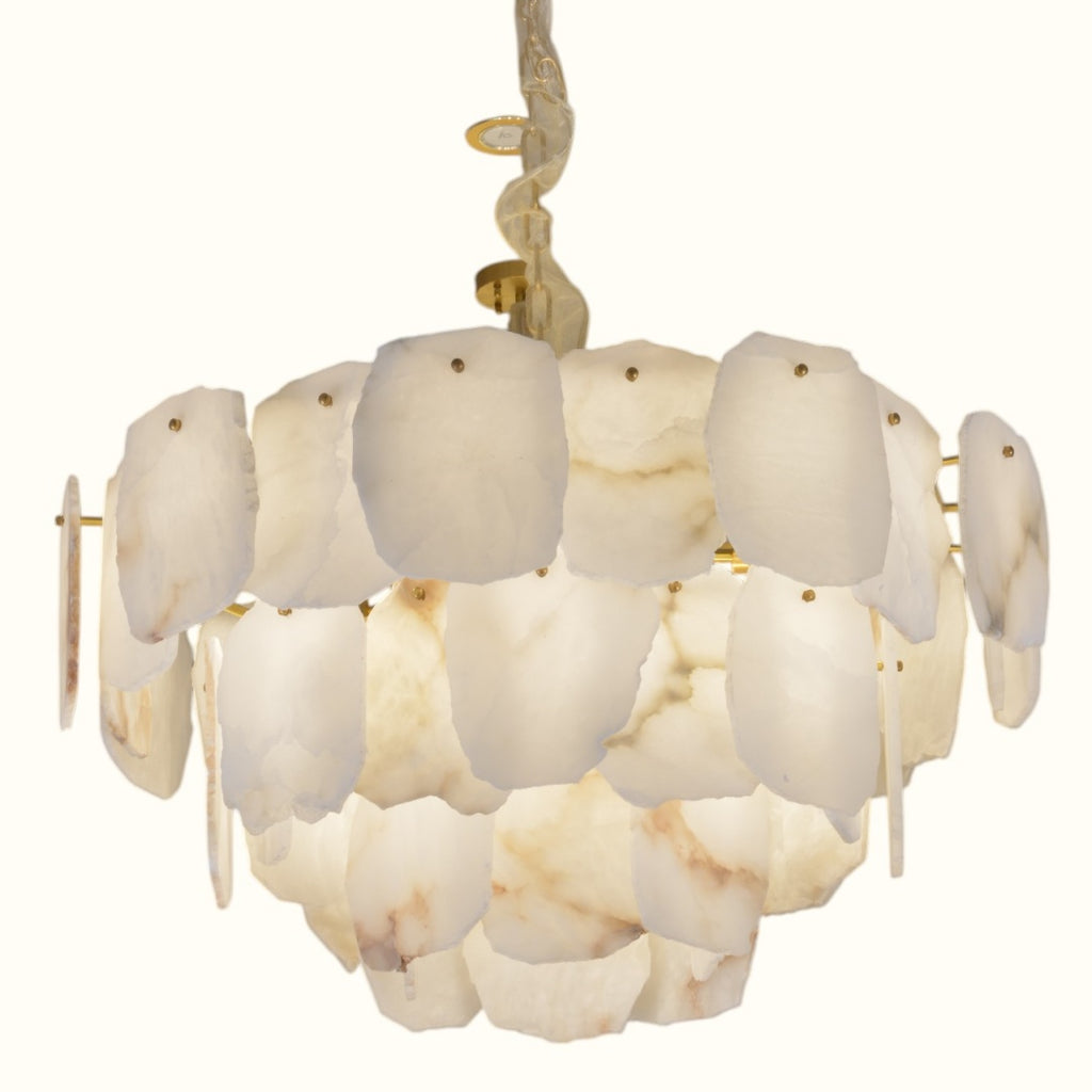 Modern Alabaster & Brass Chandelier – Sculptural Elegance for Any Room