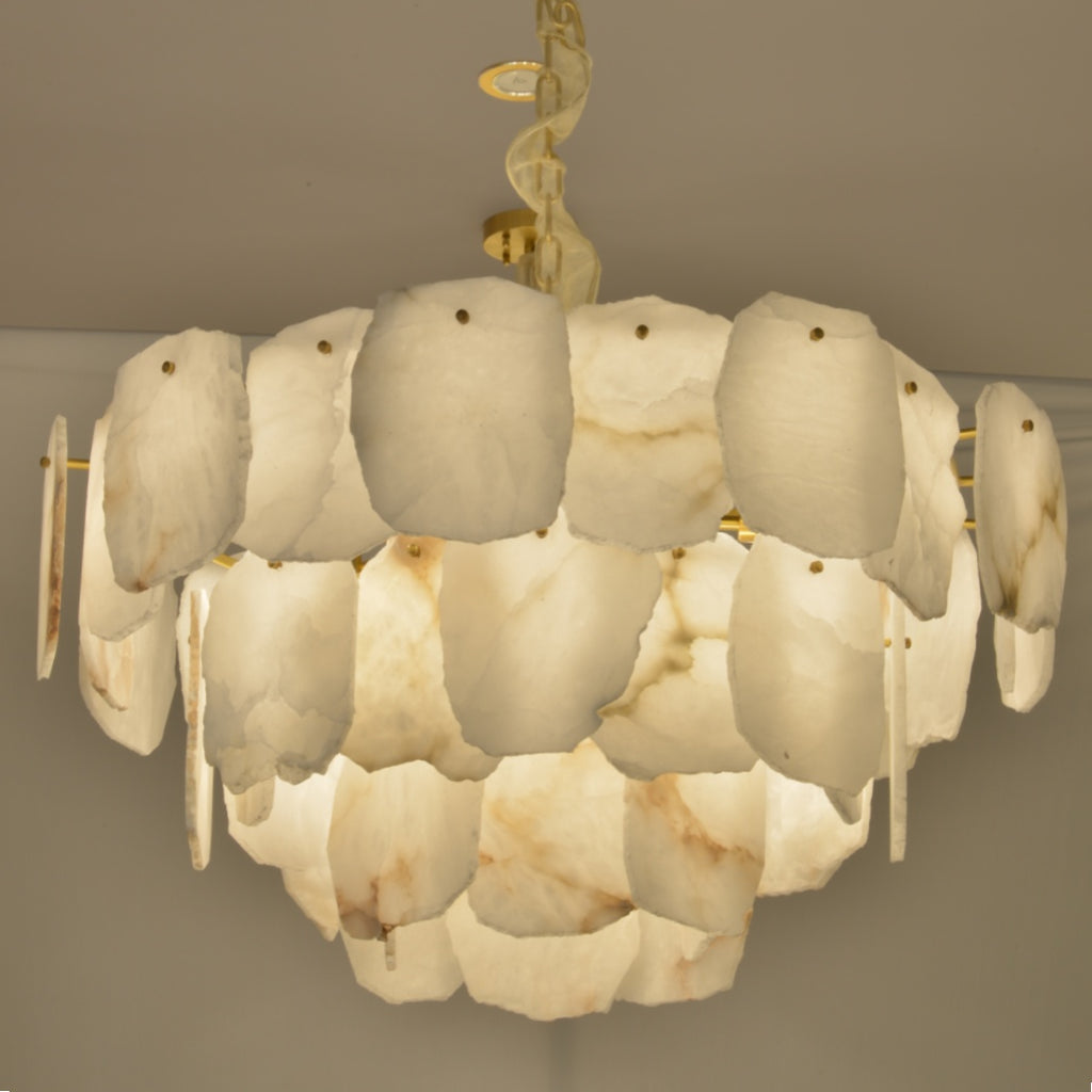 Modern Alabaster & Brass Chandelier – Sculptural Elegance for Any Room