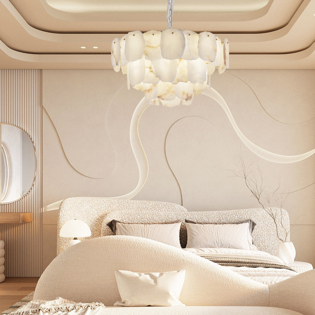 Modern Alabaster & Brass Chandelier – Sculptural Elegance for Any Room