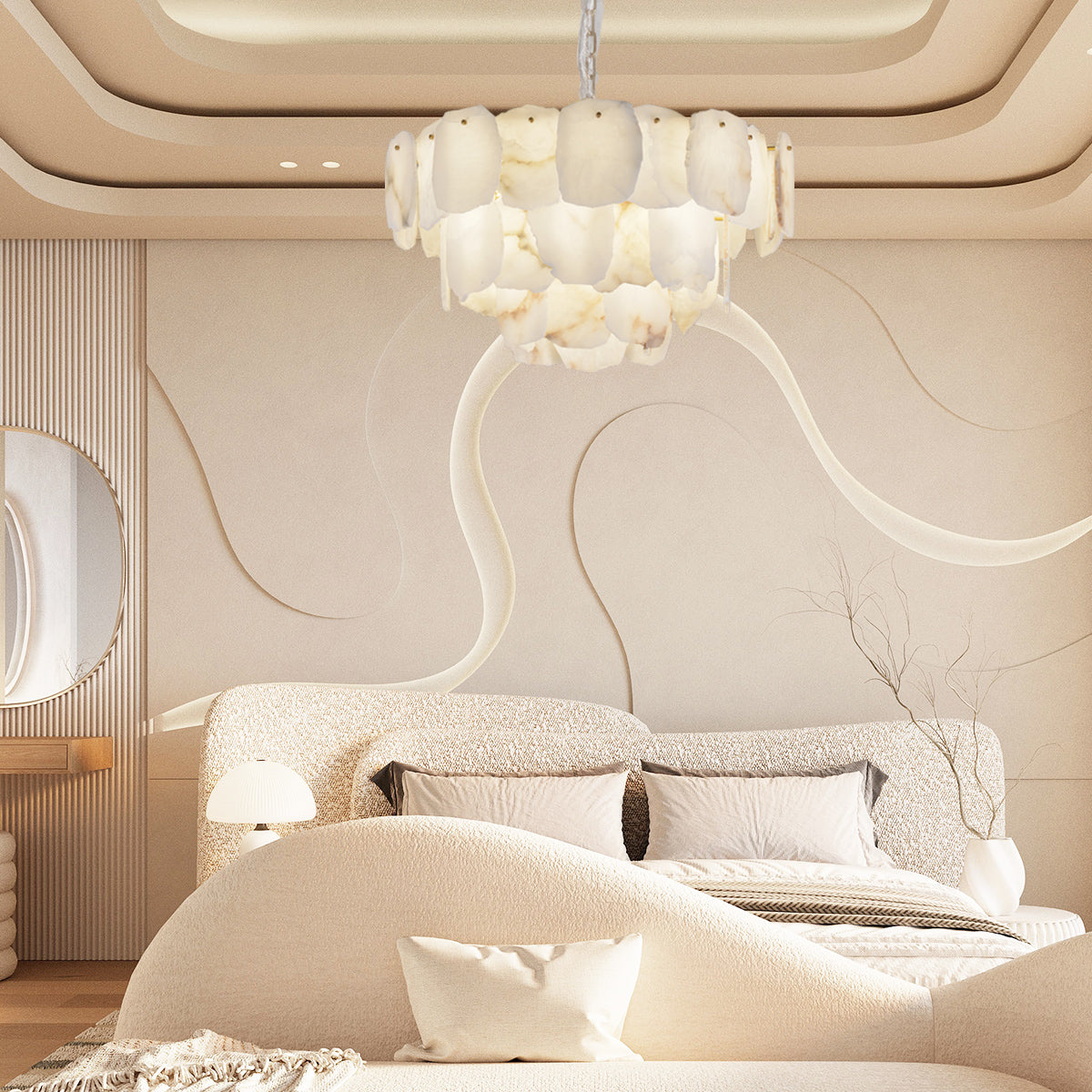 Modern Alabaster & Brass Chandelier – Sculptural Elegance for Any Room
